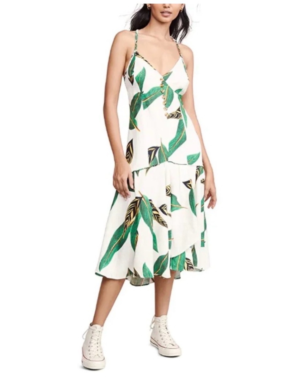 FARM RIO Amazonia Resort Wear Cami Button Front Linen Blend Midi NWT